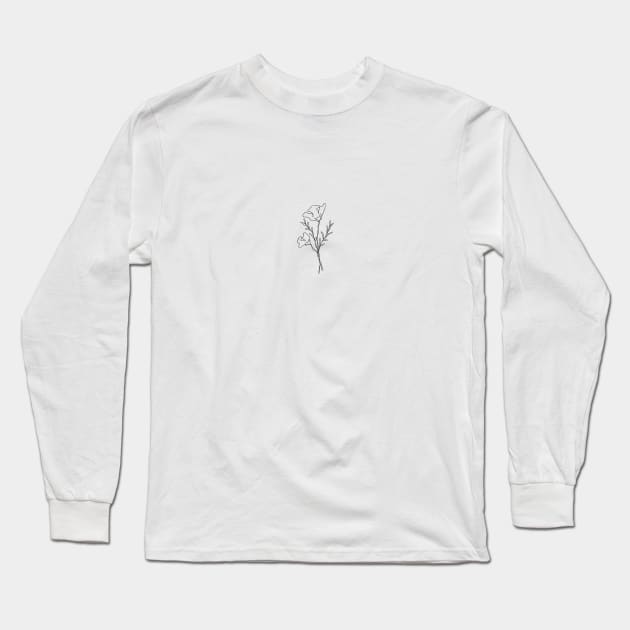 Wild Flower Botanical Line Art | Elegant Floral Leaf Design Long Sleeve T-Shirt by RachelFCreative